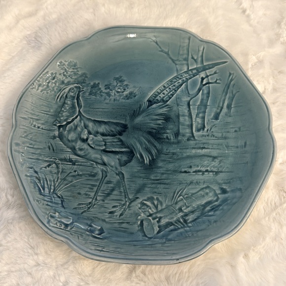 Terre De Fer BH & Cie French Antique Blue Majolica Choisy le Roi Pheasant Plate